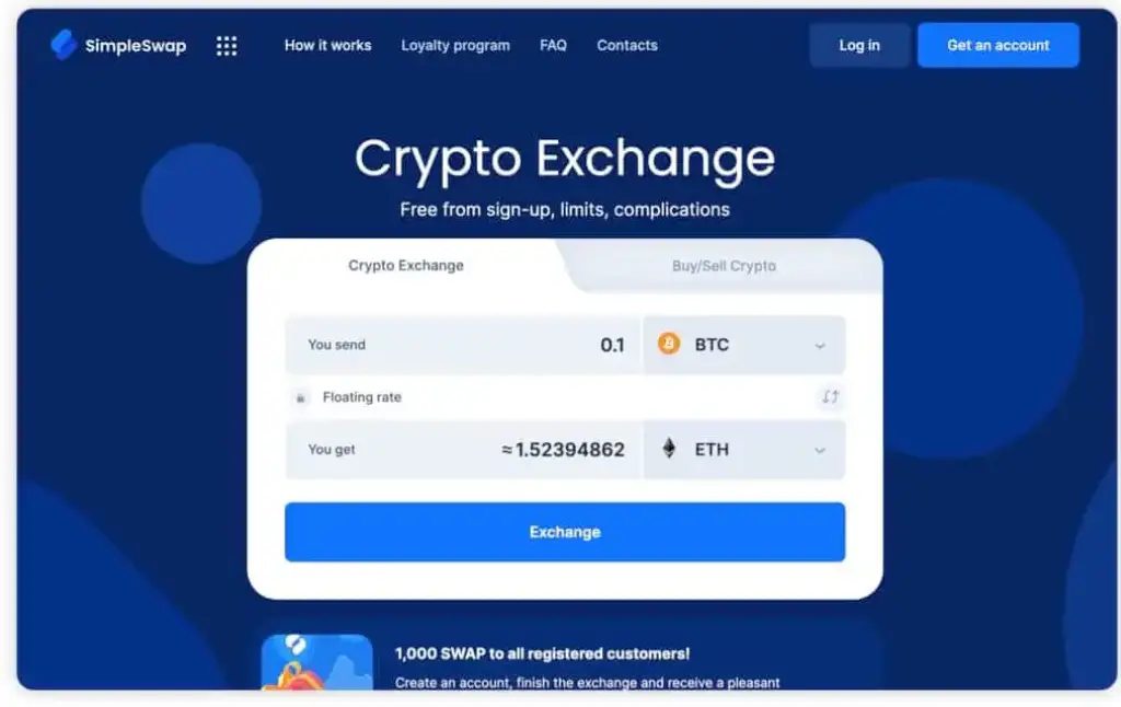 simpleswap homepage